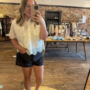 White Eyelet Button Down Top